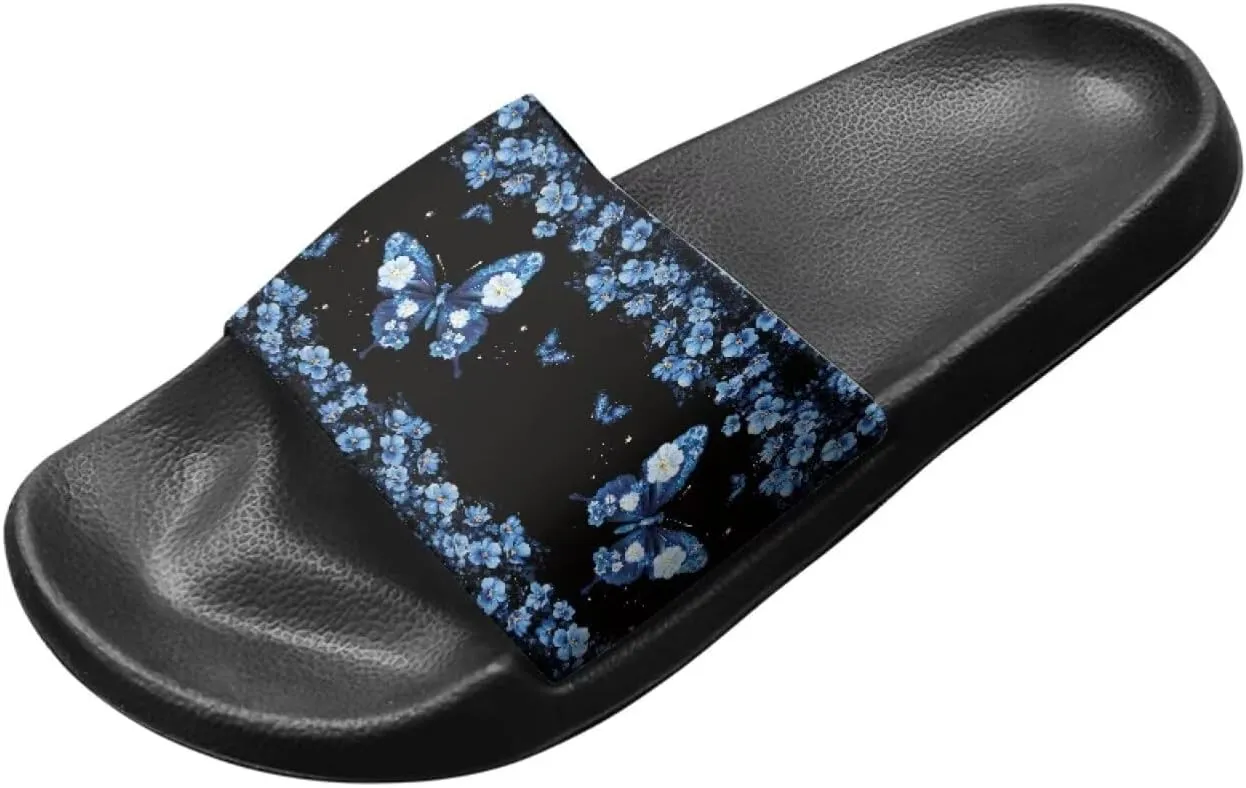 Women's Butterfly Hummingbird Dragonfly Print Shower Slide Slippers Beach Flat Sandals House Shoes