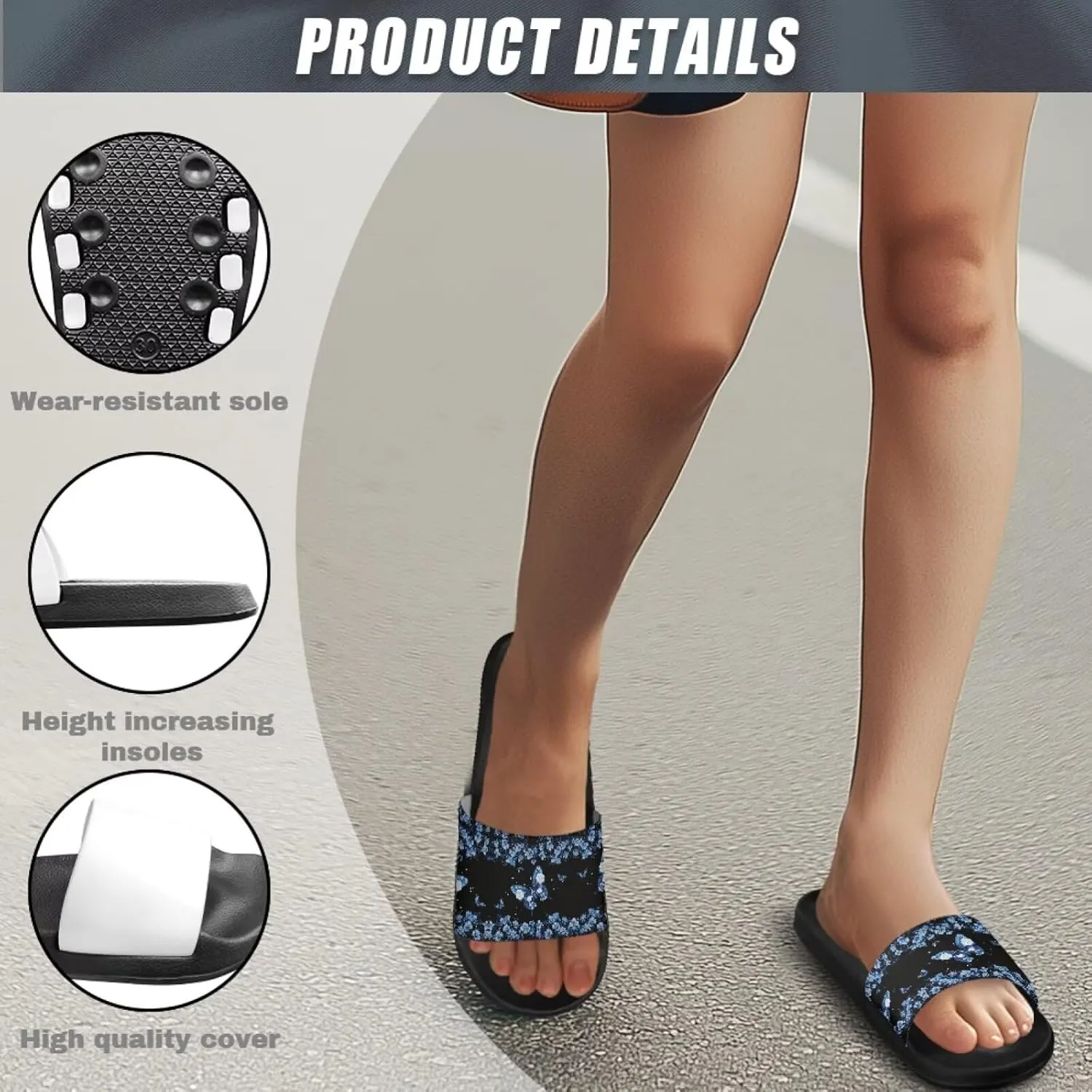 Women's Butterfly Hummingbird Dragonfly Print Shower Slide Slippers Beach Flat Sandals House Shoes