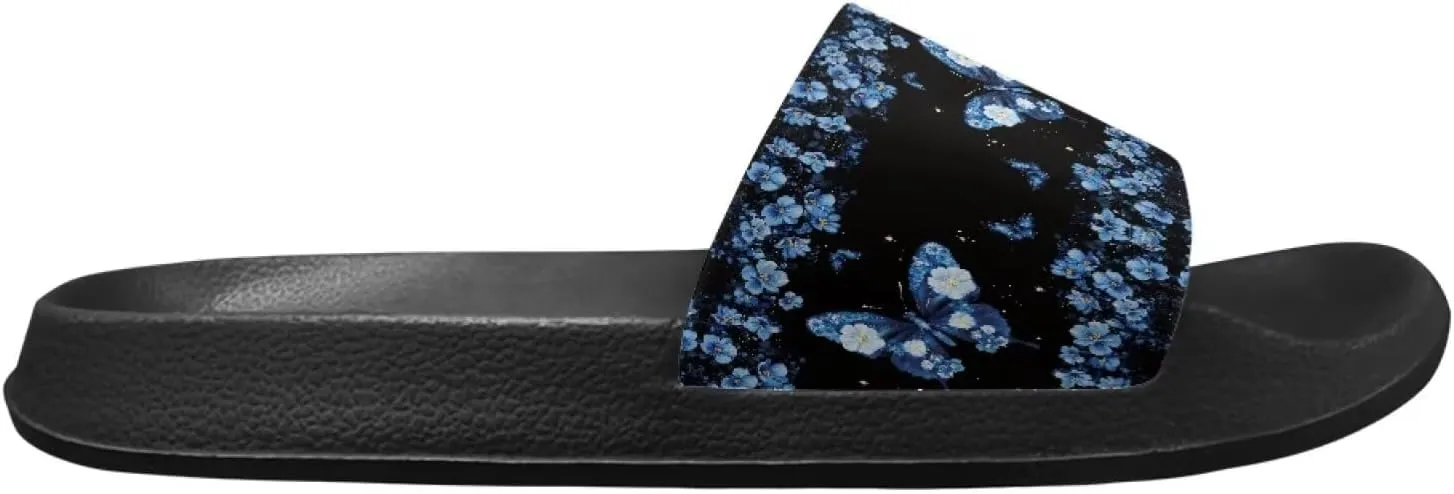 Women's Butterfly Hummingbird Dragonfly Print Shower Slide Slippers Beach Flat Sandals House Shoes