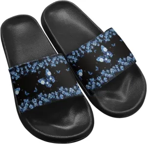 Women's Butterfly Hummingbird Dragonfly Print Shower Slide Slippers Beach Flat Sandals House Shoes