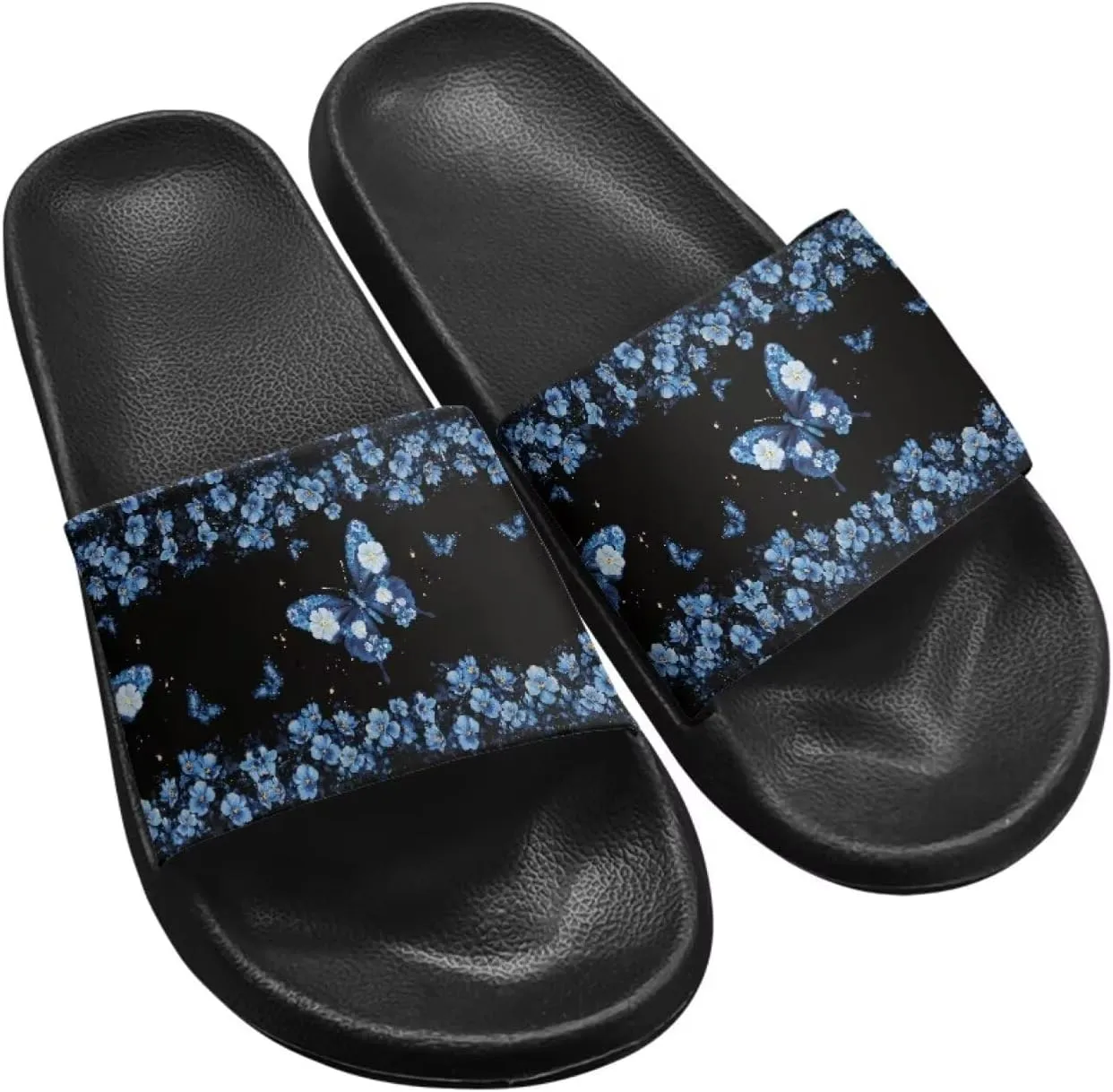 Women's Butterfly Hummingbird Dragonfly Print Shower Slide Slippers Beach Flat Sandals House Shoes