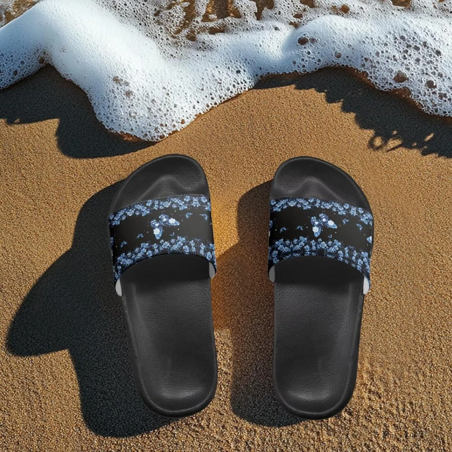 Women's Butterfly Hummingbird Dragonfly Print Shower Slide Slippers Beach Flat Sandals House Shoes