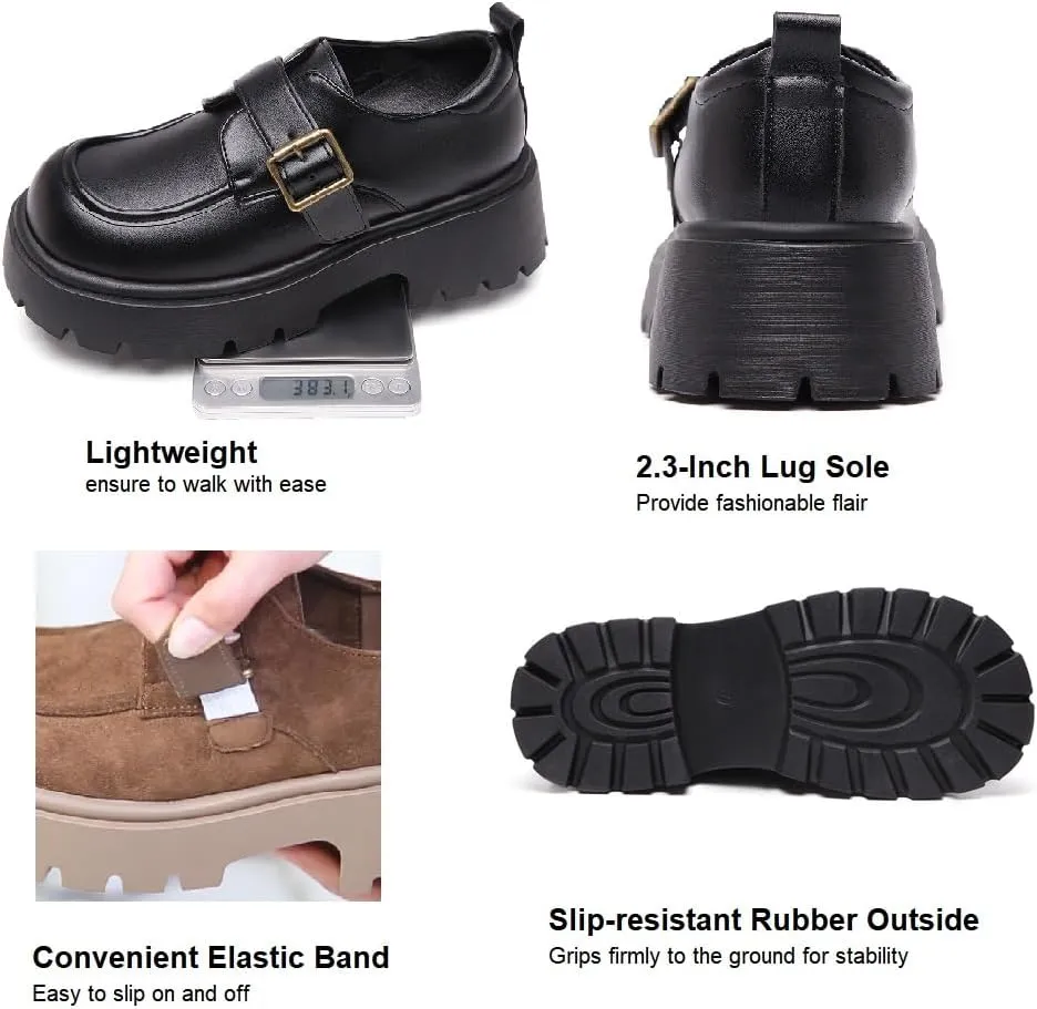 Women's Chunky Heel Platform Loafers, Suede Penny Loafers Slip On Comfort Casual Business Shoes