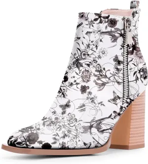 Women's Chunky High Heel Ankle Boots Side Zipper Square Toe Dress Booties