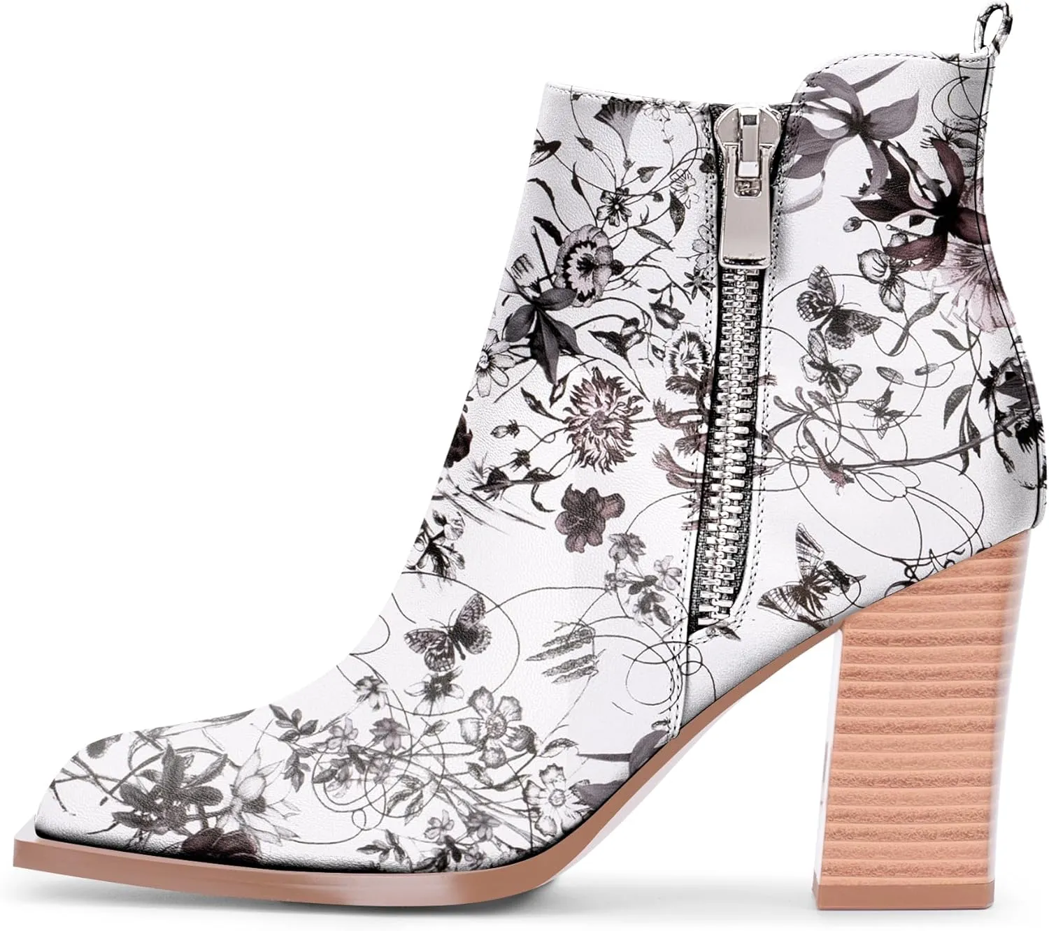 Women's Chunky High Heel Ankle Boots Side Zipper Square Toe Dress Booties