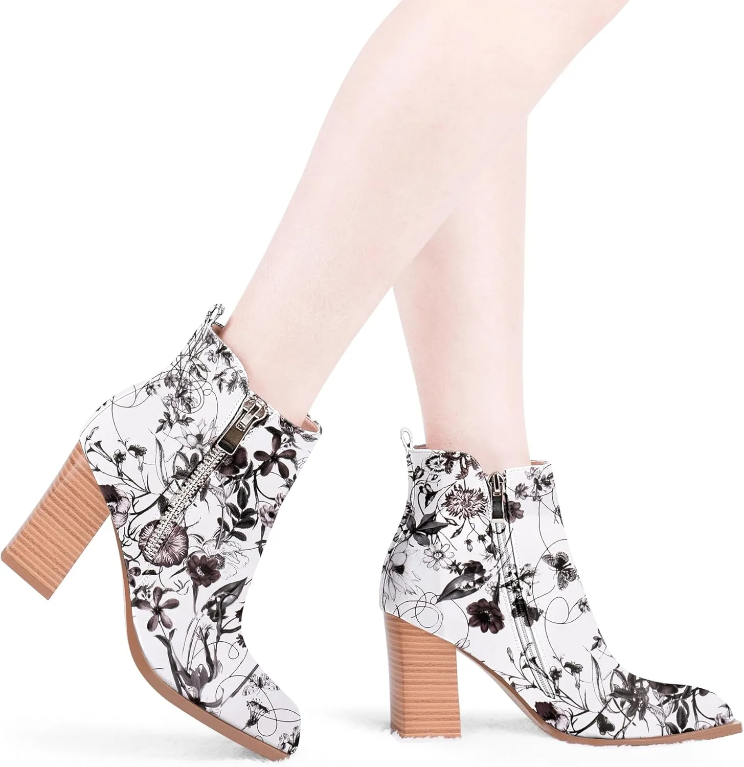 Women's Chunky High Heel Ankle Boots Side Zipper Square Toe Dress Booties