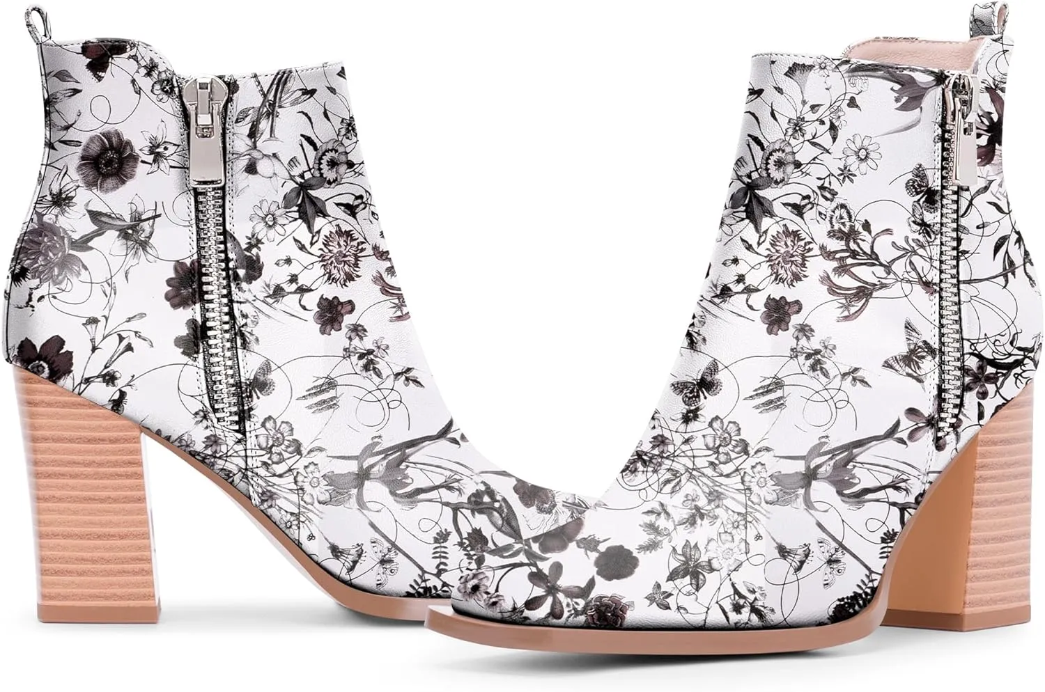 Women's Chunky High Heel Ankle Boots Side Zipper Square Toe Dress Booties