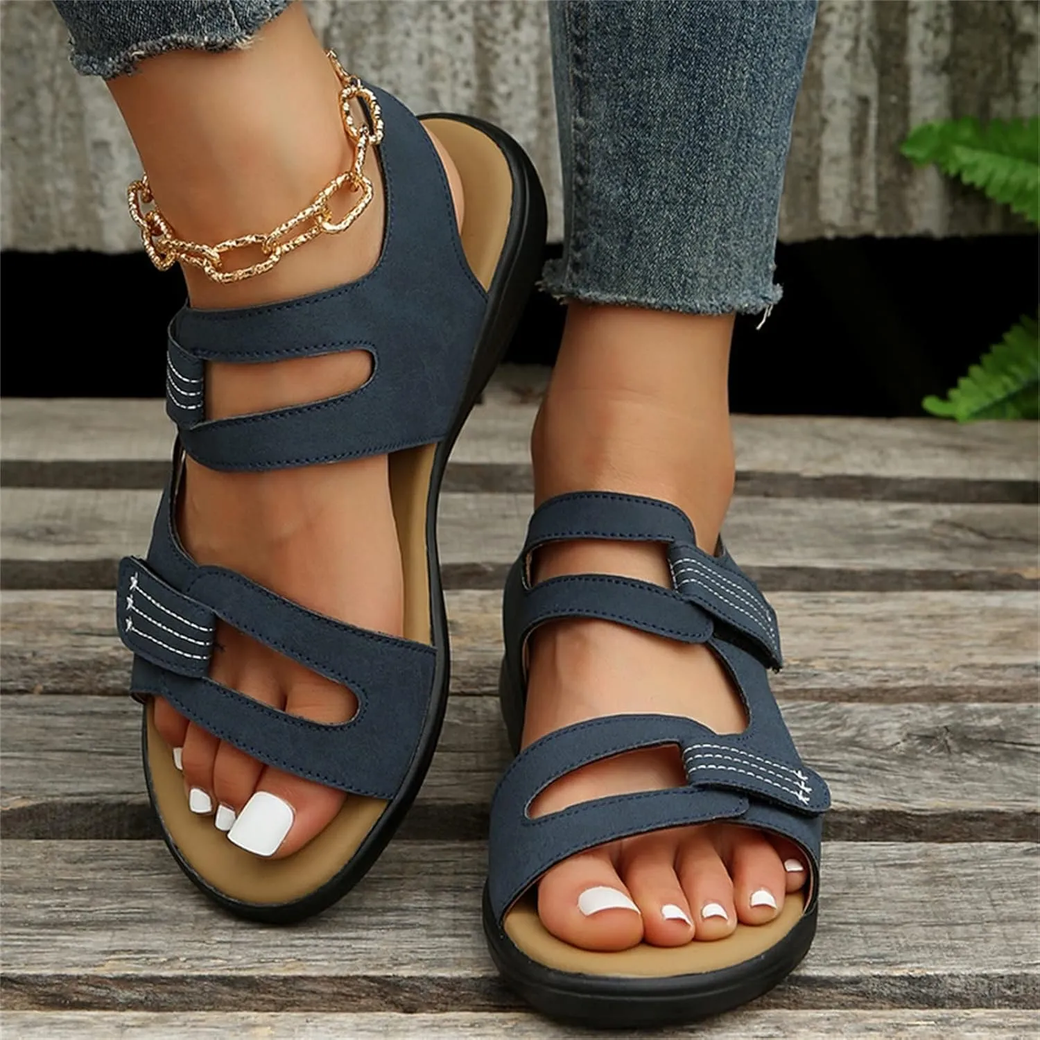 Women’s Classic Buckle Strap Sandals with Soft Sole Summer Sport Flat Sandal Hollow Out Shoes for Everyday Wear