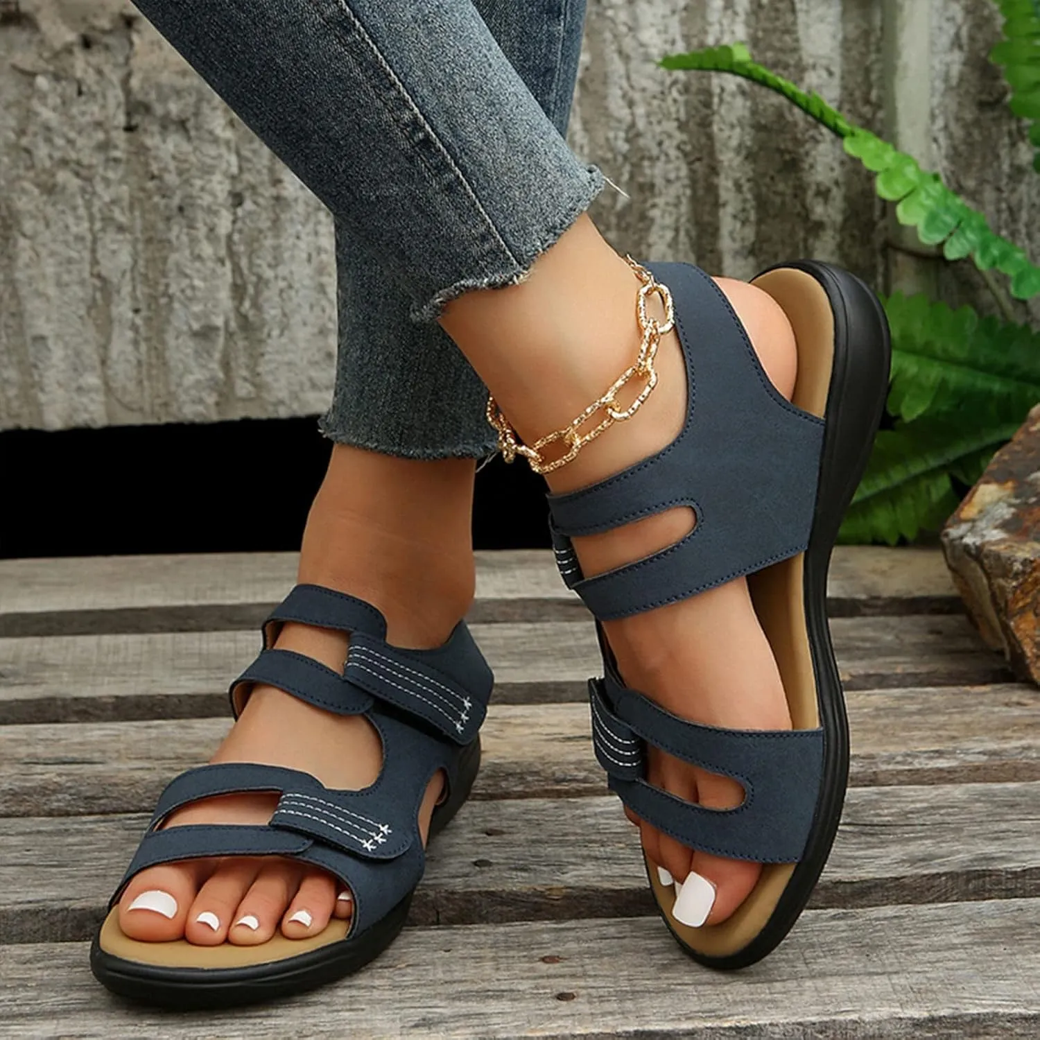 Women’s Classic Buckle Strap Sandals with Soft Sole Summer Sport Flat Sandal Hollow Out Shoes for Everyday Wear