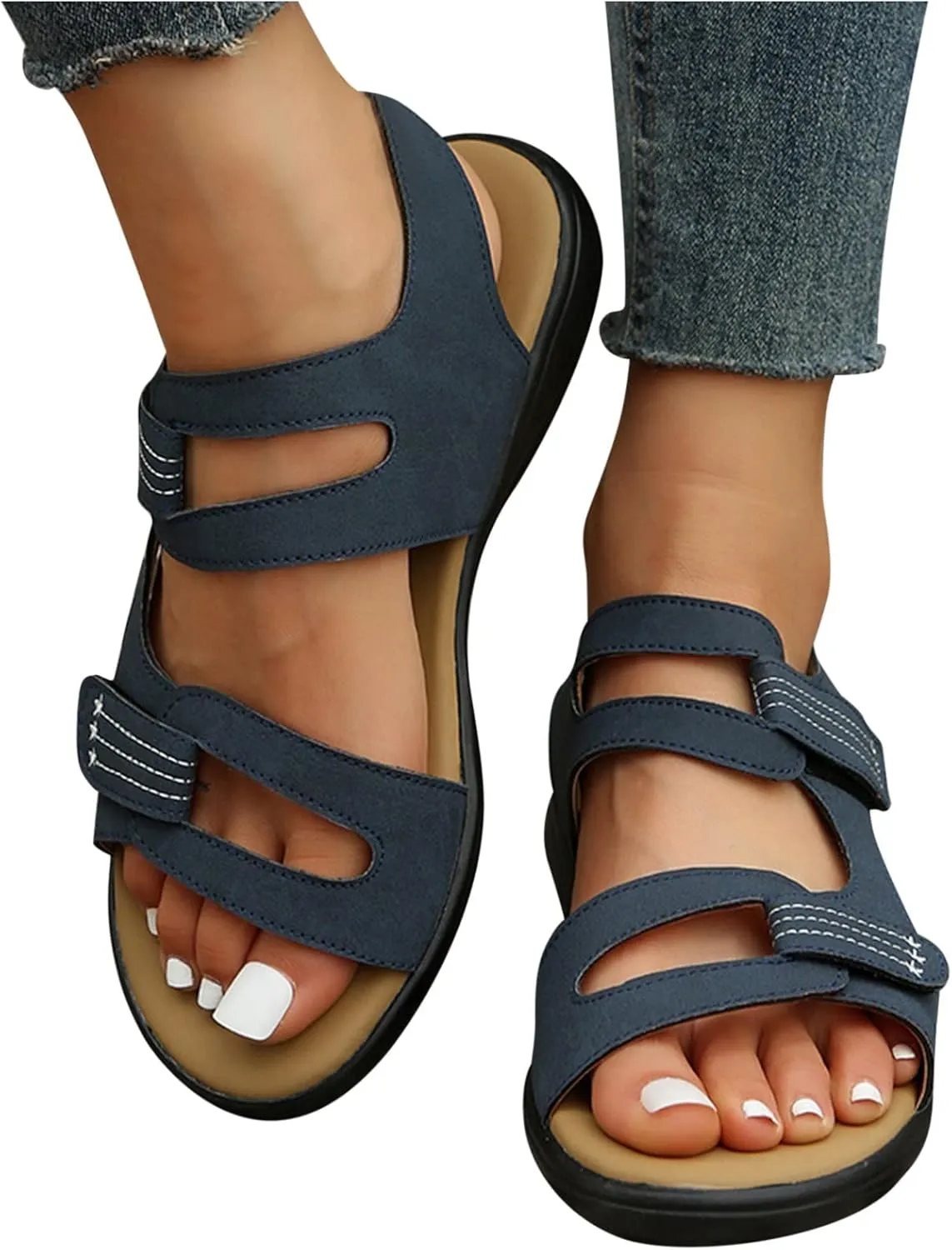 Women’s Classic Buckle Strap Sandals with Soft Sole Summer Sport Flat Sandal Hollow Out Shoes for Everyday Wear