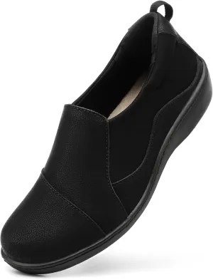 Women's Comfort Leather Loafers Cute Casual Slip On Lightweight Walking Flats Everyday Work Shoes