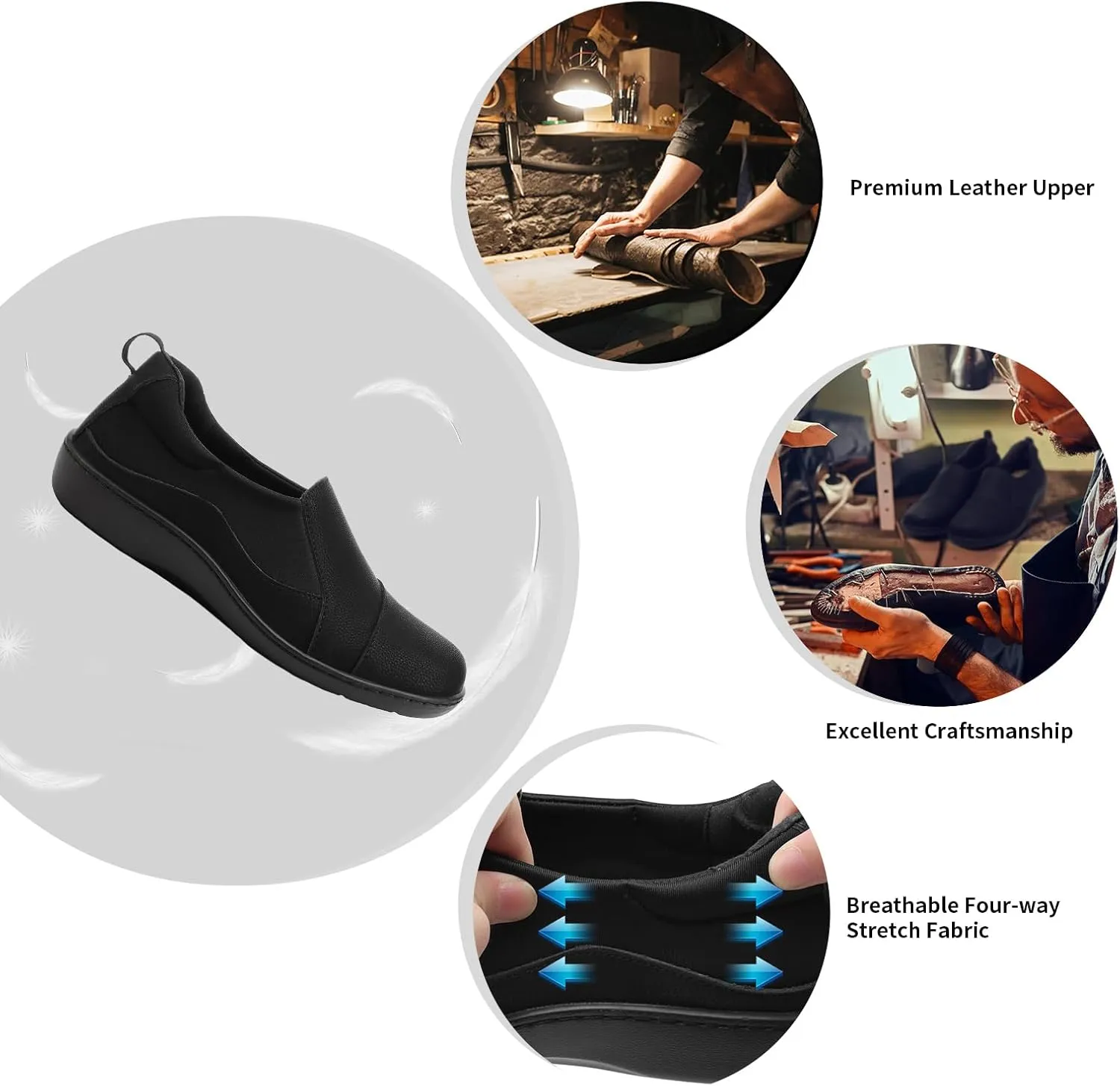 Women's Comfort Leather Loafers Cute Casual Slip On Lightweight Walking Flats Everyday Work Shoes
