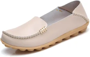 Women's Comfortable Leather Loafers Casual Round Toe Moccasins Wild Driving Flats Soft Walking Shoes Women Slip On