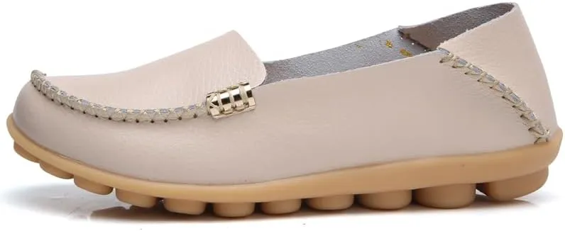 Women's Comfortable Leather Loafers Casual Round Toe Moccasins Wild Driving Flats Soft Walking Shoes Women Slip On