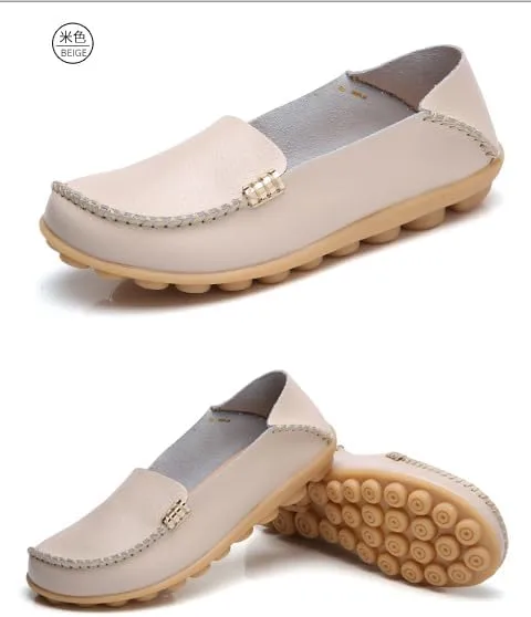 Women's Comfortable Leather Loafers Casual Round Toe Moccasins Wild Driving Flats Soft Walking Shoes Women Slip On