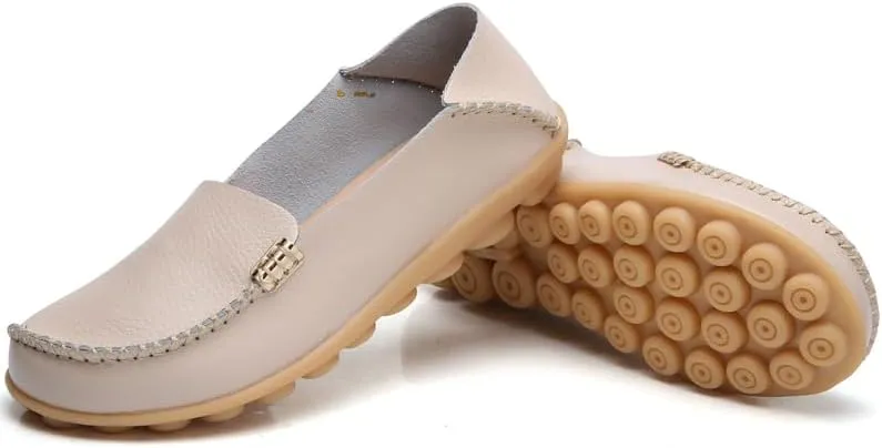 Women's Comfortable Leather Loafers Casual Round Toe Moccasins Wild Driving Flats Soft Walking Shoes Women Slip On