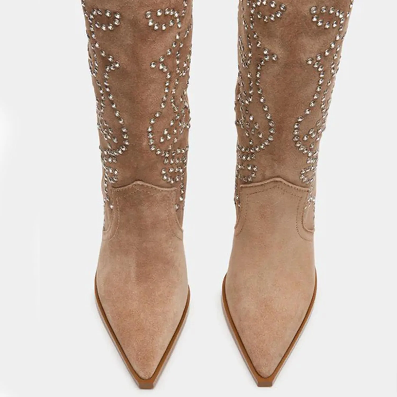 Women's Cowboy Boots Wide Calf Stiletto Knee High Fashion Pointed Toe Side Zipper High Heel Boots