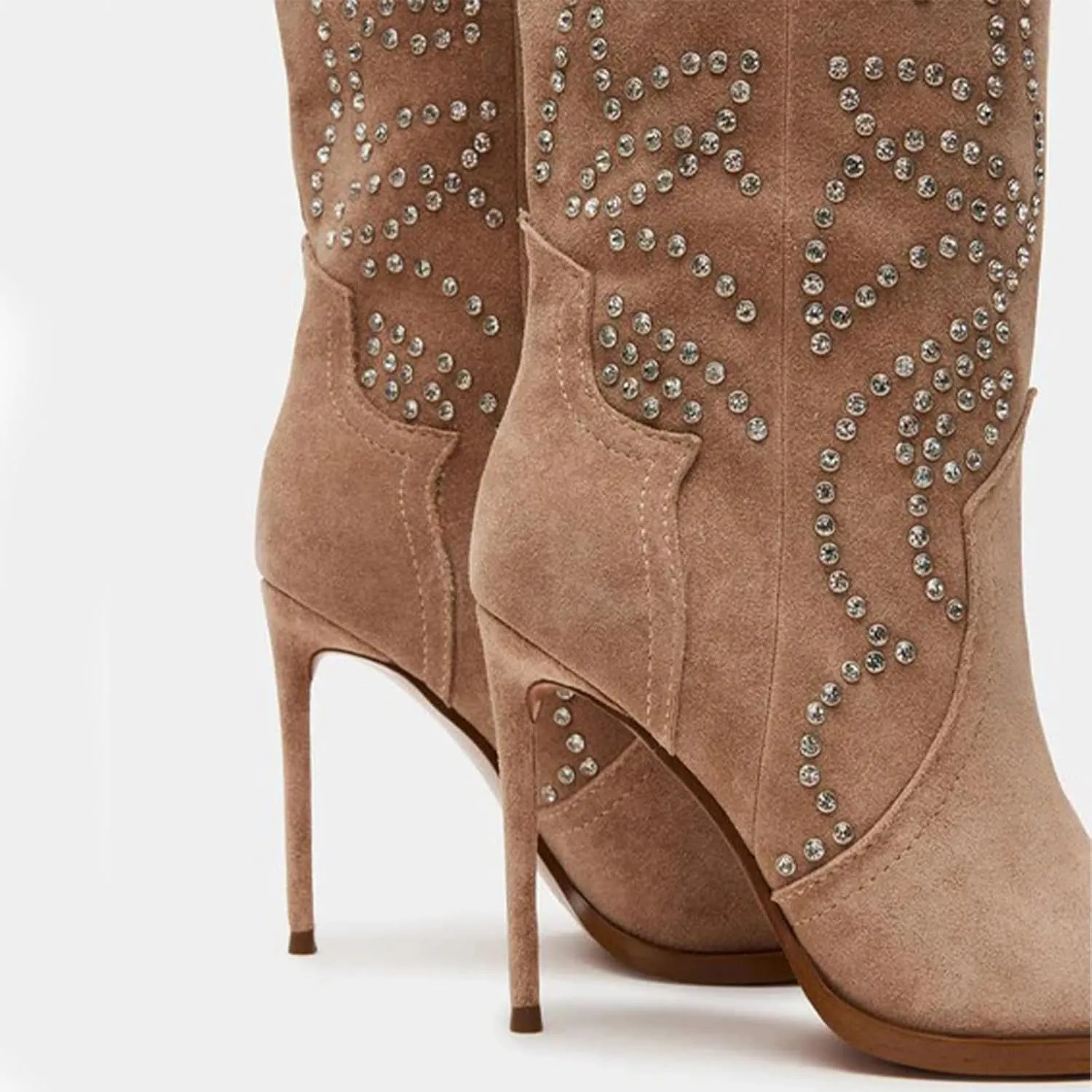 Women's Cowboy Boots Wide Calf Stiletto Knee High Fashion Pointed Toe Side Zipper High Heel Boots