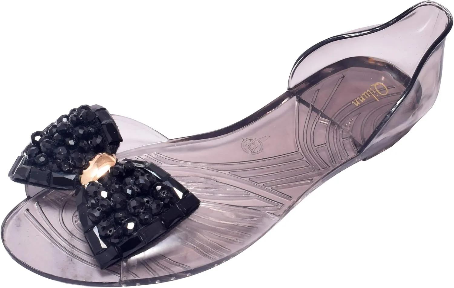 Women's Crystal Sandals Bow Pearl D-orsay Jelly Slip on Outdoor Rain Flats Sandals