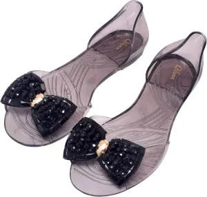 Women's Crystal Sandals Bow Pearl D-orsay Jelly Slip on Outdoor Rain Flats Sandals
