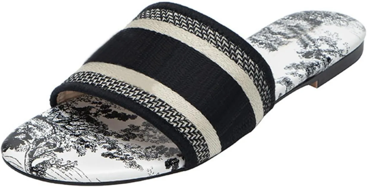 Women'S Embroidered Band Sandals Open Toe Flat Sandals Summer Shoes