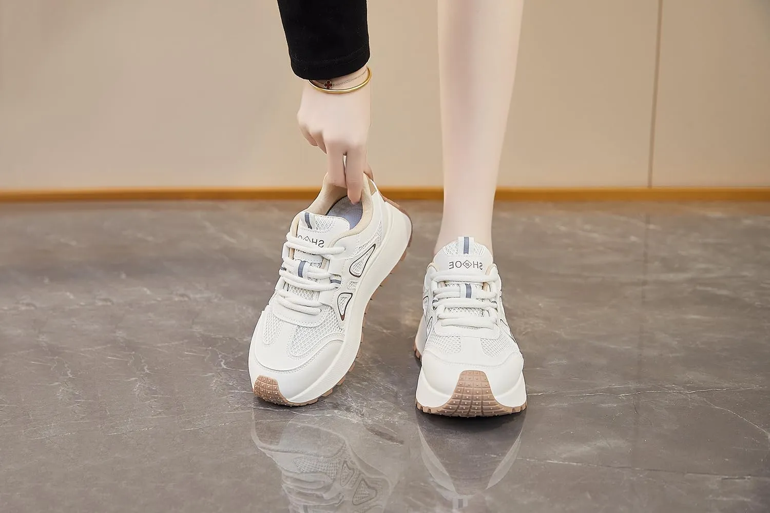 Women's Fashion Breathable Mesh Platform Sneakers College Girls Campus Walking Shoes