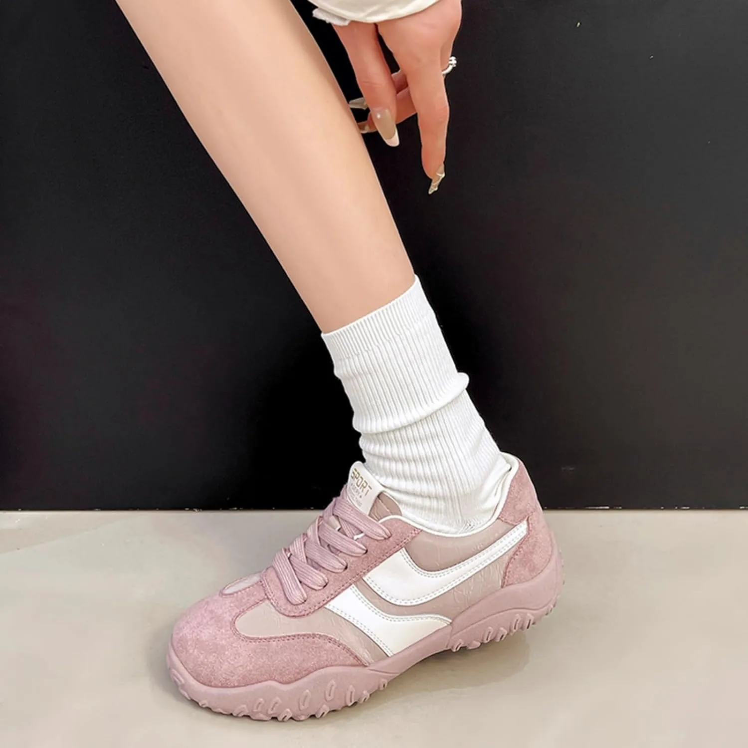 Womens Fashion Sneakers for 2025 Suede Lace Up Fashion Sneakers for Women – Casual Chic and Comfortable for Street Strolling Campus Activities (Red White,5)