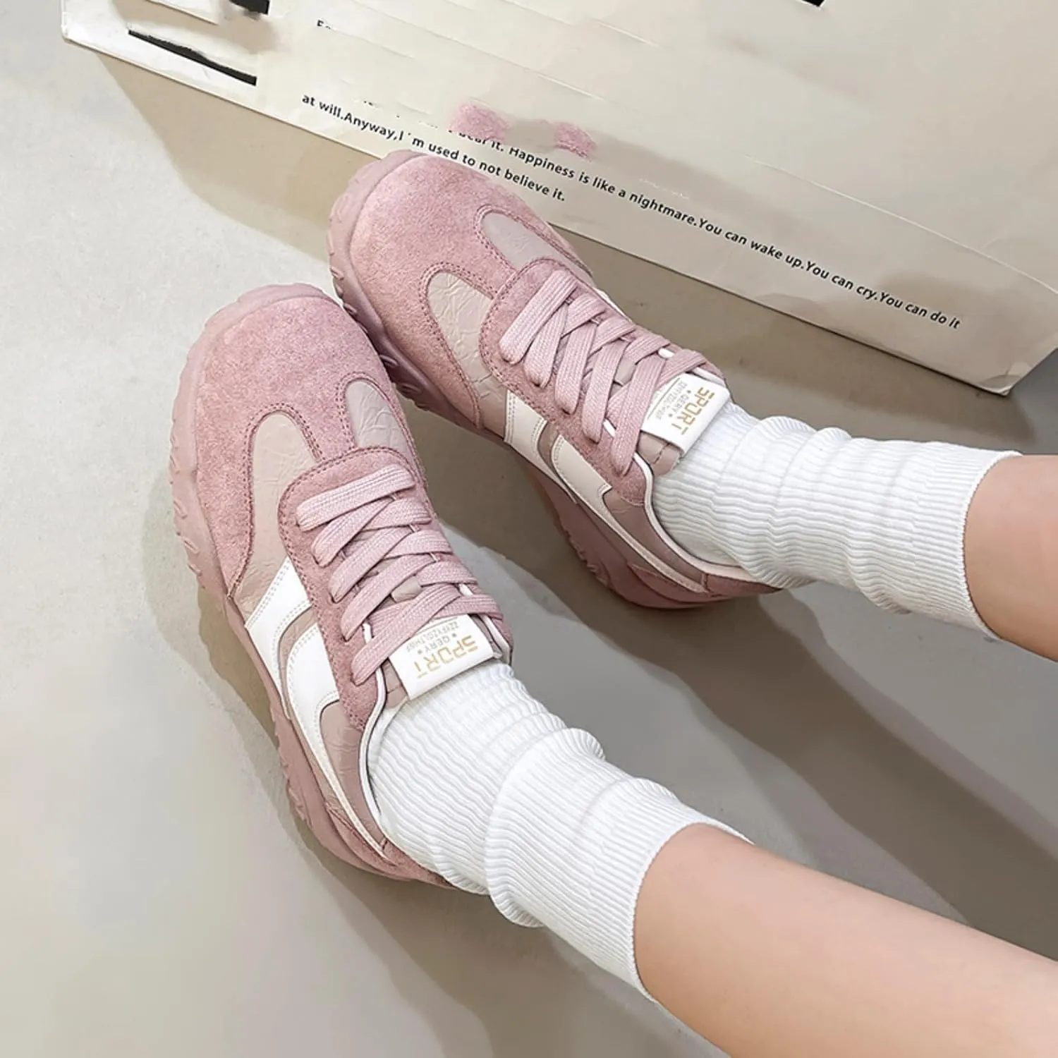 Womens Fashion Sneakers for 2025 Suede Lace Up Fashion Sneakers for Women – Casual Chic and Comfortable for Street Strolling Campus Activities (Red White,5)