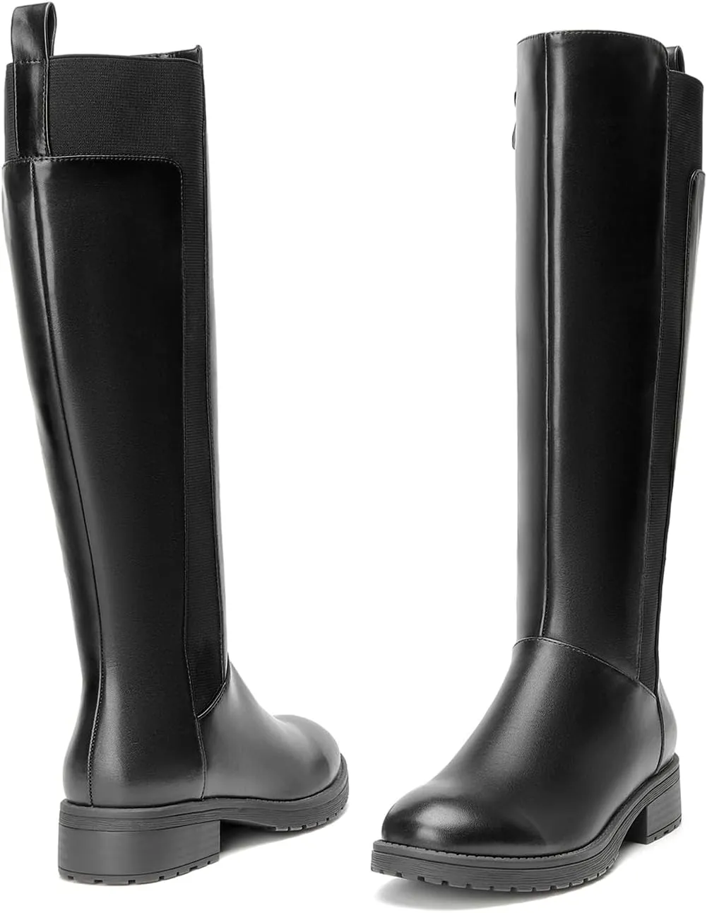 Women's Flat Low Heel Knee High Boot Fashion Extra Wide Calf Boots Side Zip Stretch Winter Booties