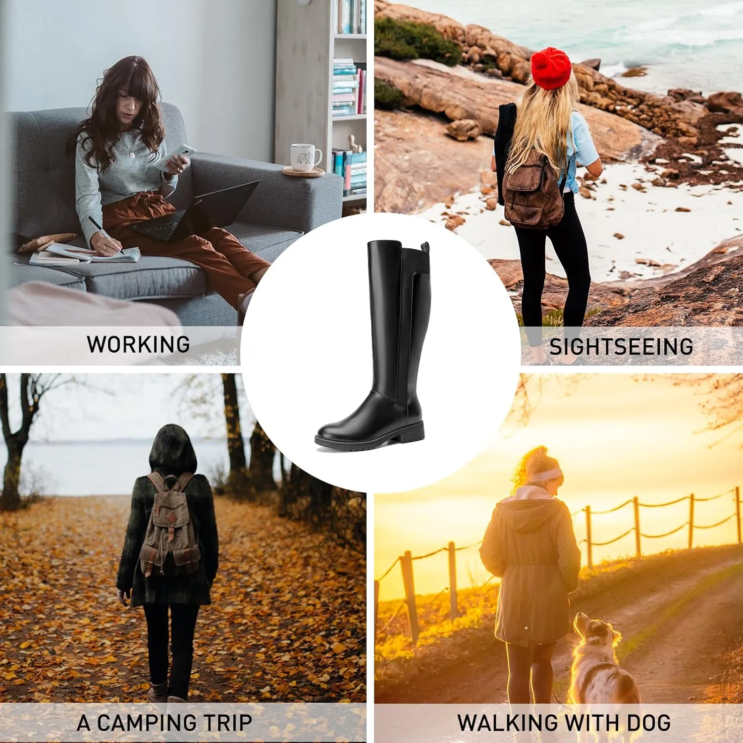 Women's Flat Low Heel Knee High Boot Fashion Extra Wide Calf Boots Side Zip Stretch Winter Booties