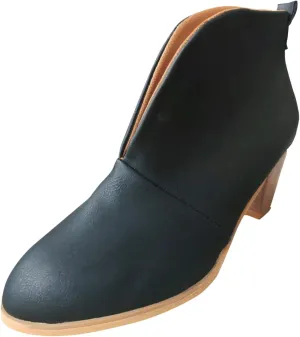 Women’s Front Deep V Cut Out Ankle Boots Slip on Lightweight Comfort Non-slip Middle Chunky Heel Booties for Women Casual Footwear