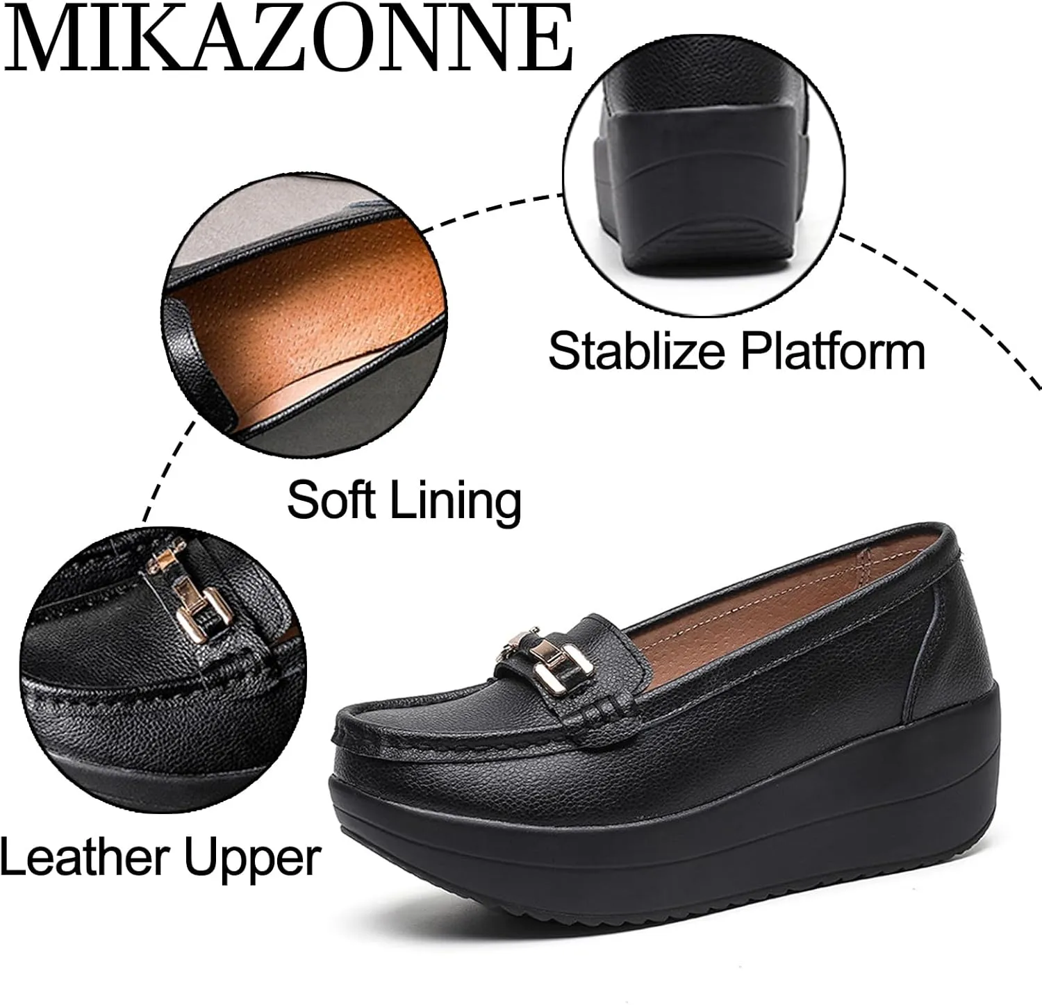 Women's Genuine Leather Wedge Heel Rocker Loafers Comfort Non Slip Platform Slip On Walking Shoes Casual Shopping Daily Mom Shoes