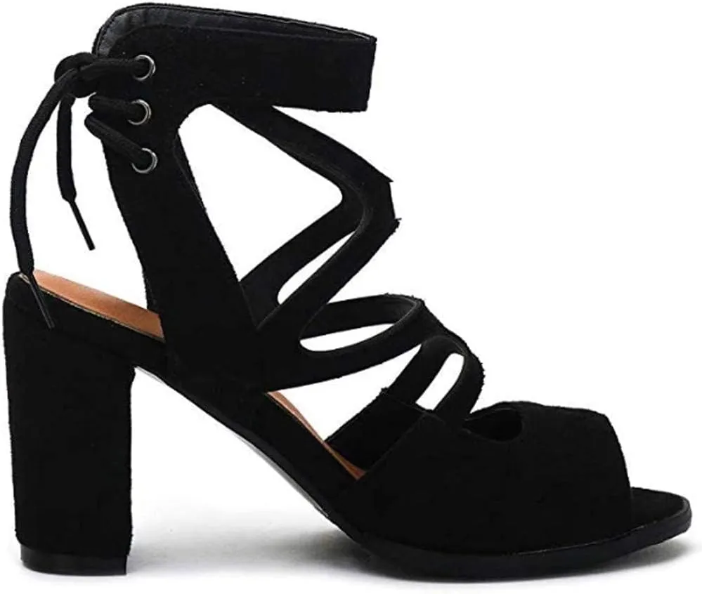 Womens Gladiator Sandals Strappy Lace Up Hollow Out Chunky High Heels Sandals Summer Evening Dress High Heel Sandal Shoes