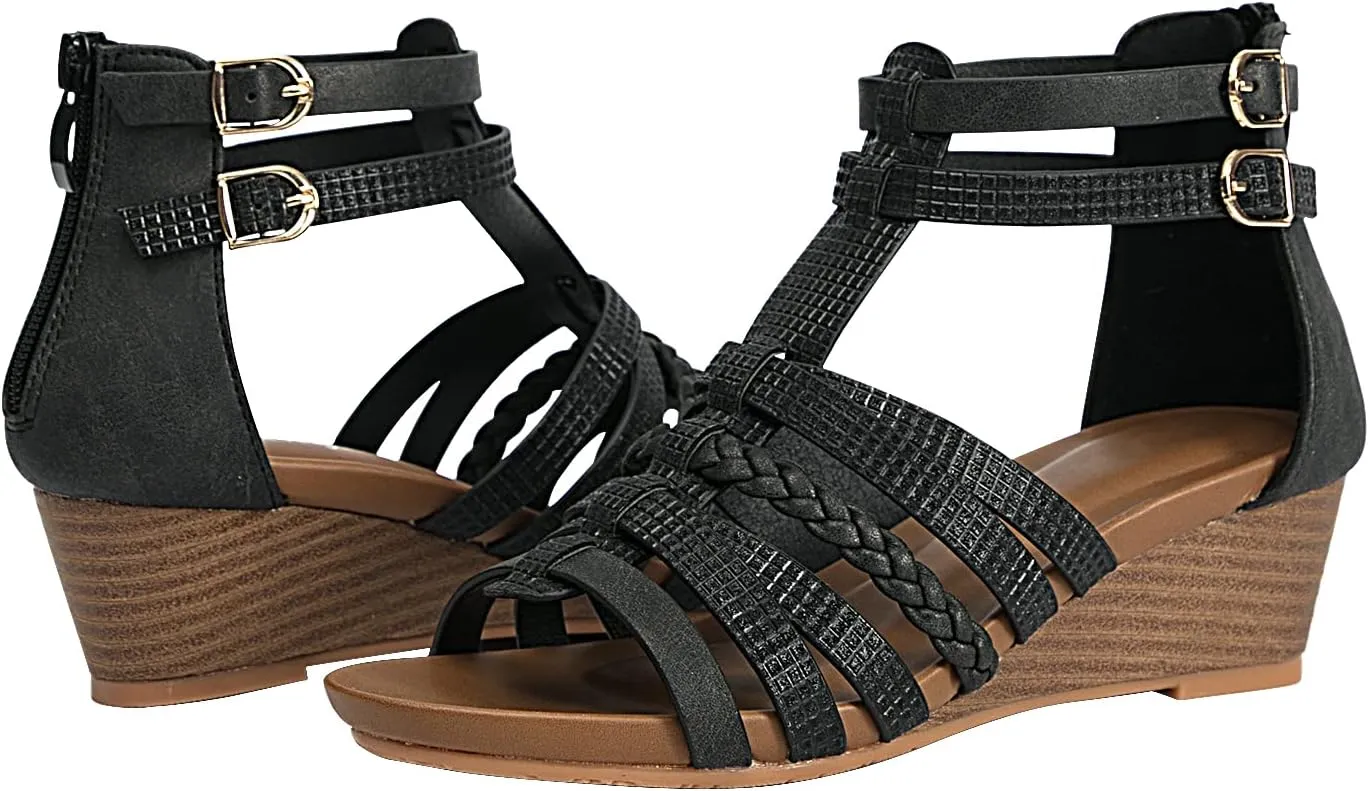 Womens Gladiator Sandals Zipper Strappy Wedge Sandal Roman Shoes For girls