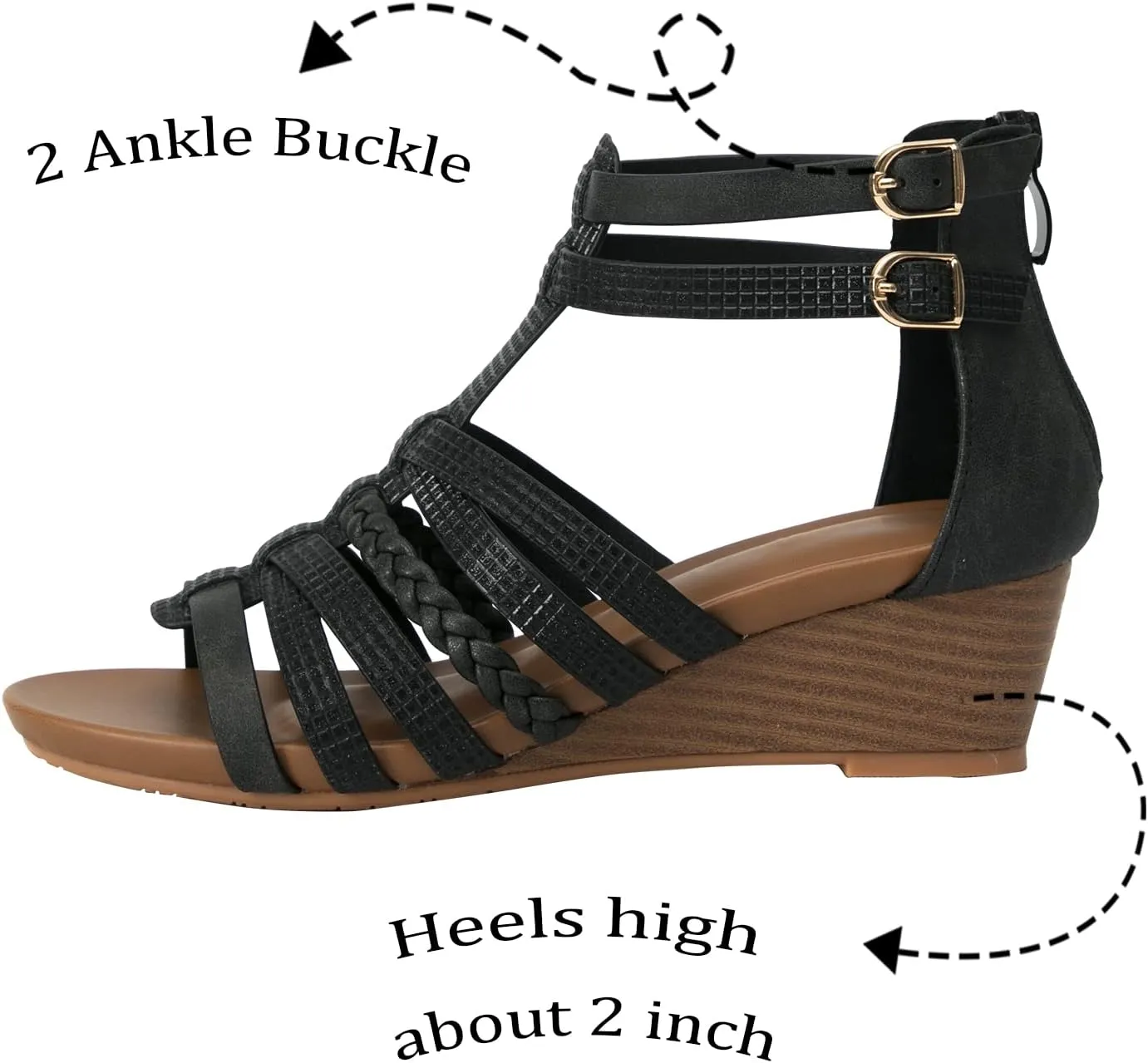 Womens Gladiator Sandals Zipper Strappy Wedge Sandal Roman Shoes For girls