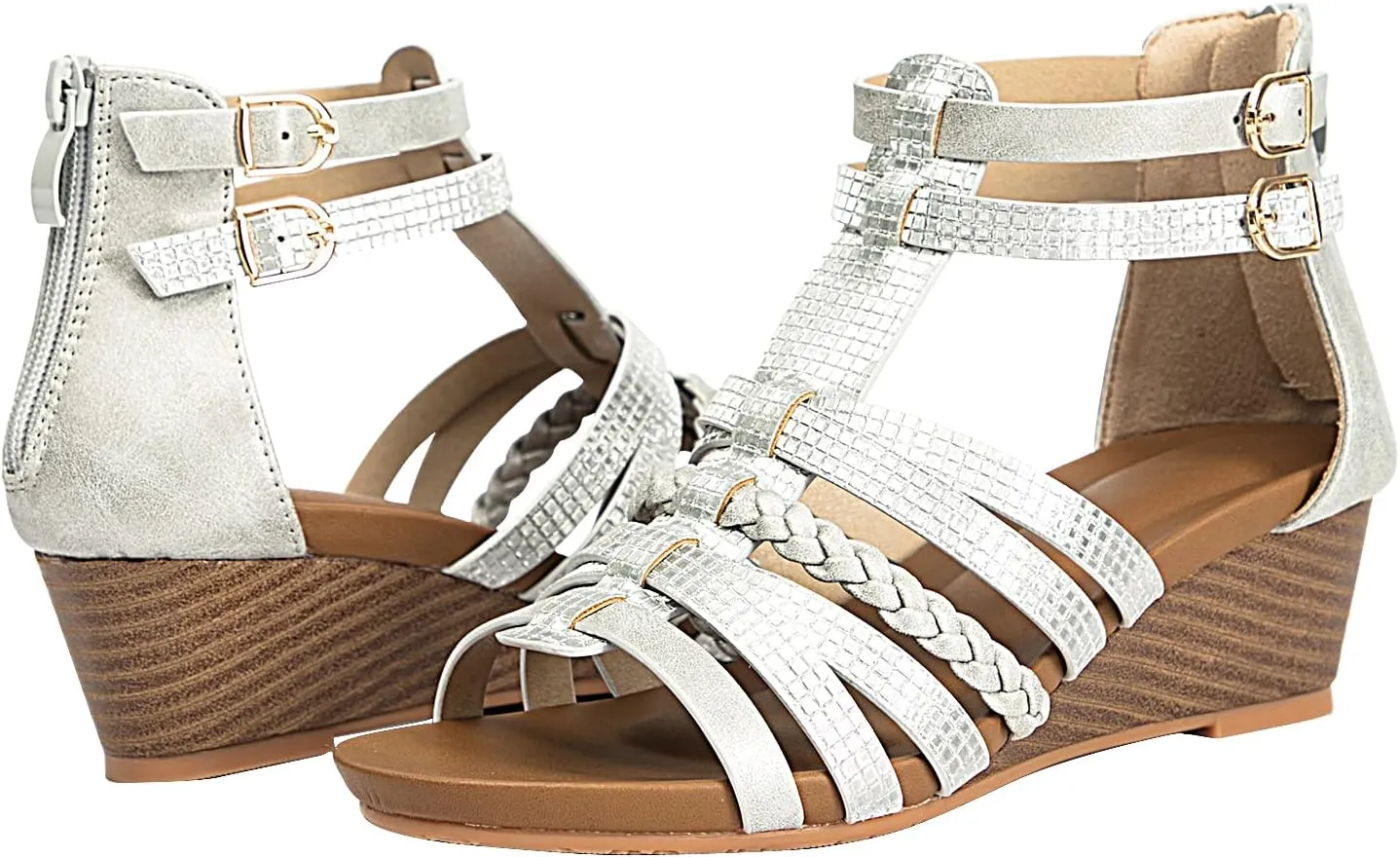 Womens Gladiator Sandals Zipper Strappy Wedge Sandal Roman Shoes For girls