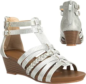 Womens Gladiator Sandals Zipper Strappy Wedge Sandal Roman Shoes For girls