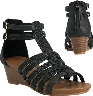 Womens Gladiator Sandals Zipper Strappy Wedge Sandal Roman Shoes For girls