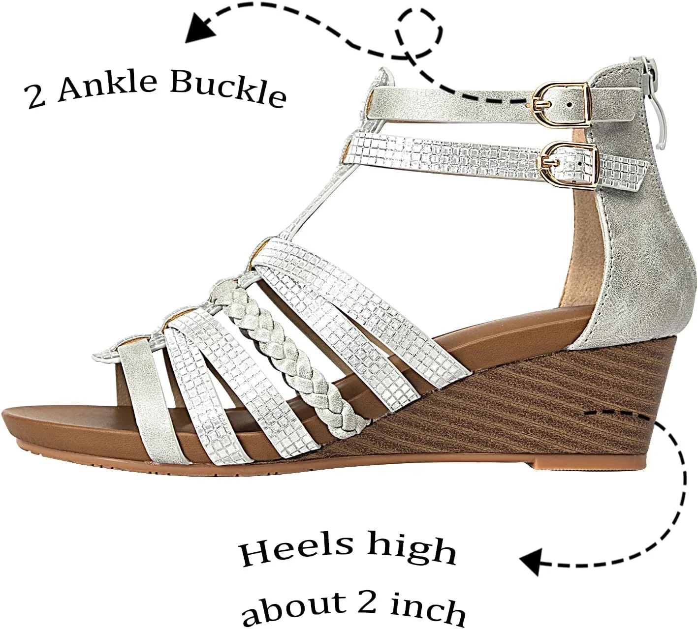 Womens Gladiator Sandals Zipper Strappy Wedge Sandal Roman Shoes For girls