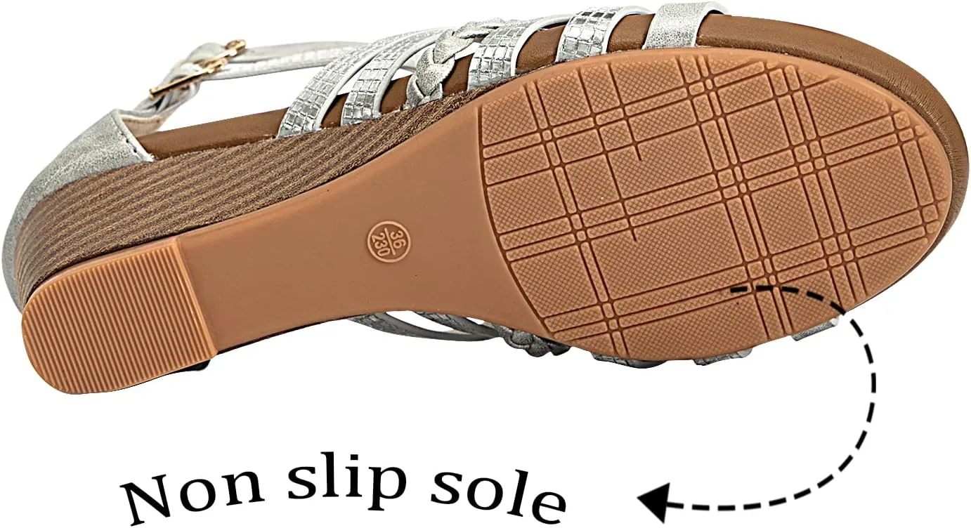 Womens Gladiator Sandals Zipper Strappy Wedge Sandal Roman Shoes For girls