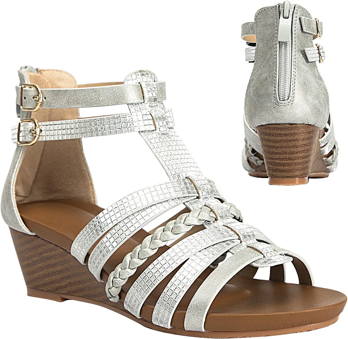 Womens Gladiator Sandals Zipper Strappy Wedge Sandal Roman Shoes For girls