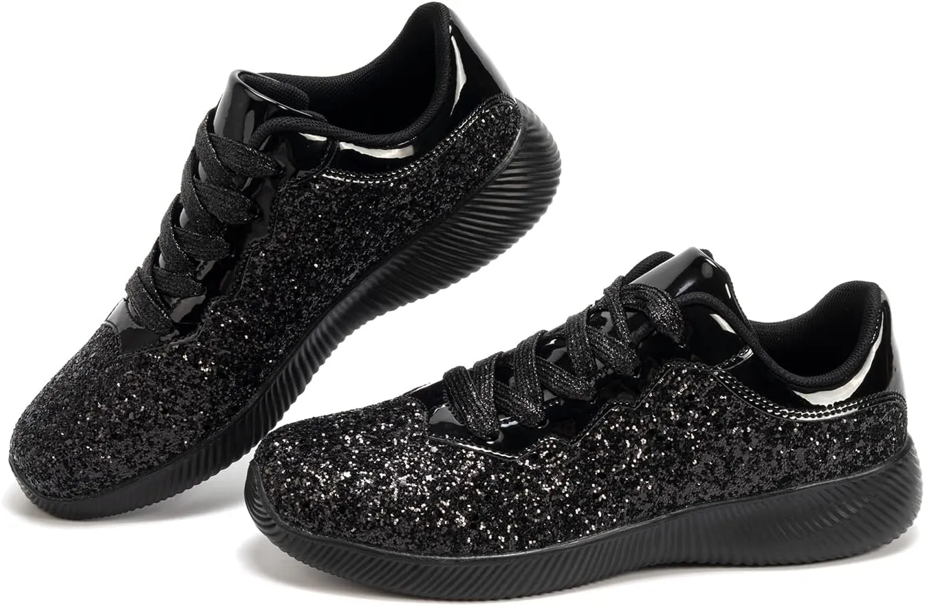 Women's Glitter Sneakers Shoes Lightweight Tennis Shoes Metallic Sequin Walking Shoes
