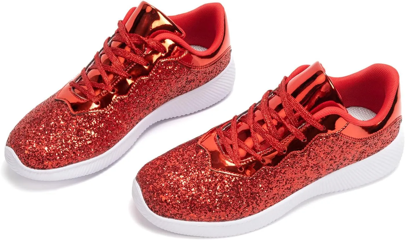 Women's Glitter Sneakers Shoes Lightweight Tennis Shoes Metallic Sequin Walking Shoes