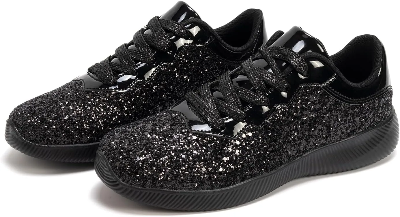 Women's Glitter Sneakers Shoes Lightweight Tennis Shoes Metallic Sequin Walking Shoes