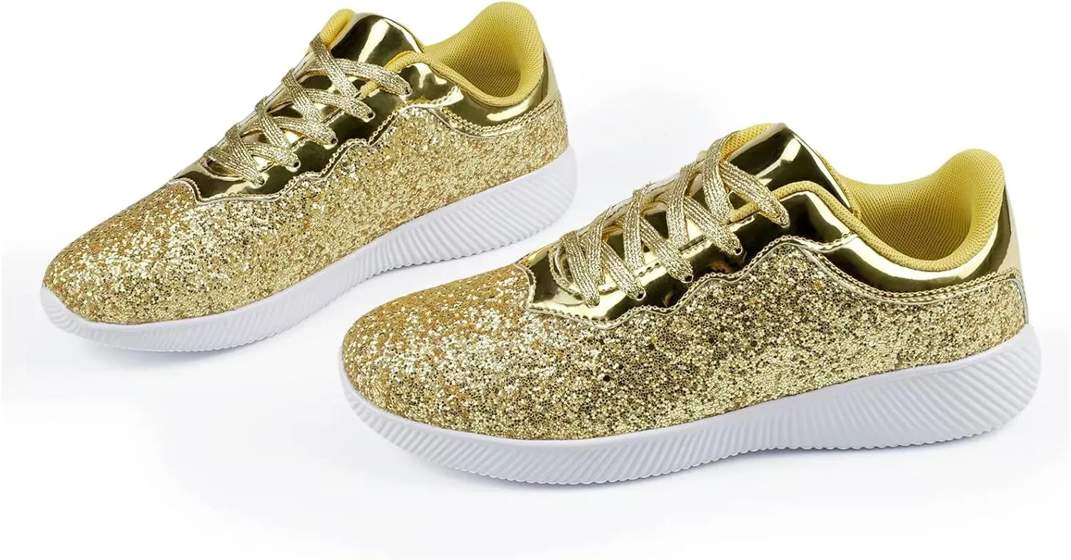 Women's Glitter Sneakers Shoes Lightweight Tennis Shoes Metallic Sequin Walking Shoes