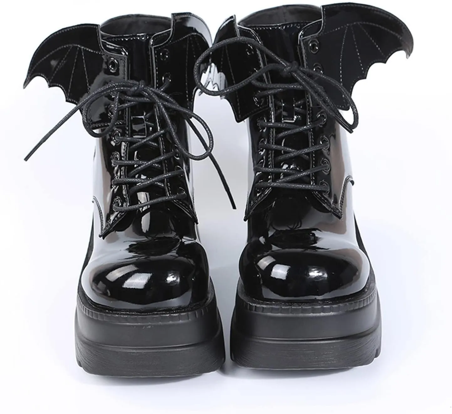 Women's Gothic Cute Platform Lace up Booties Black Lolita Punk Pumps Chunky High Round Toe Heel Boots Combat Boot