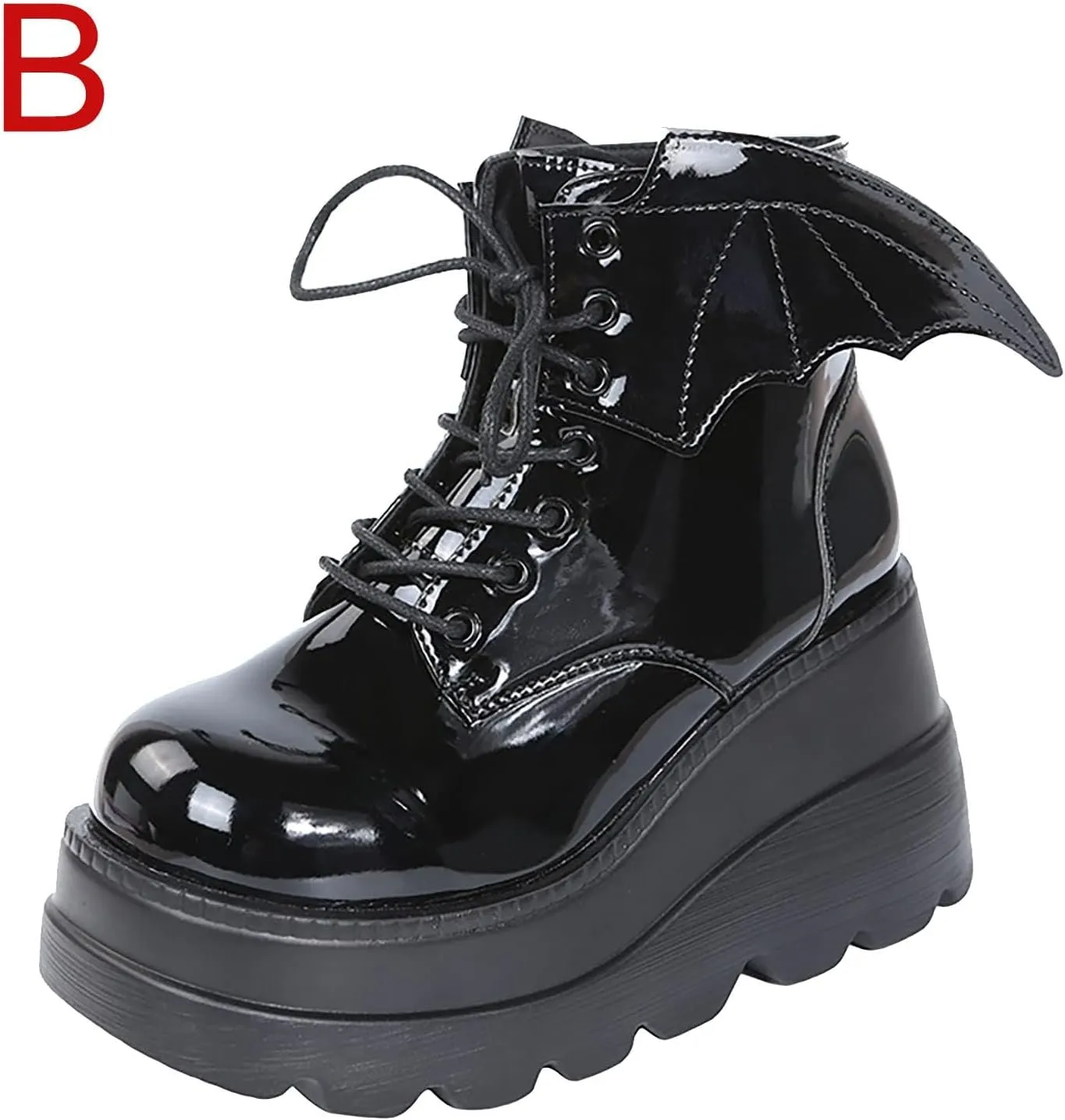Women's Gothic Cute Platform Lace up Booties Black Lolita Punk Pumps Chunky High Round Toe Heel Boots Combat Boot