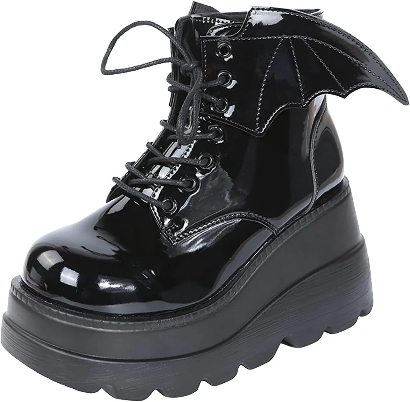 Women's Gothic Cute Platform Lace up Booties Black Lolita Punk Pumps Chunky High Round Toe Heel Boots Combat Boot