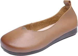 Women's Handmade Vintage Slip-on Flat Loafers,Fashion Comfort Soft Leather Soft Sole Walking Flat Shoes Nurse Work Driving Shoe Moccasins Formal Shoes