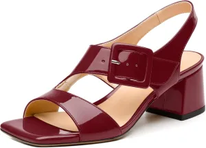 Womens Heeled Sandals Shoes, Square Peep Toe Mid Block Heel Ankle Strap Sandals for Women, Leather Insole Chunky Heel Sandals with Buckle 2"